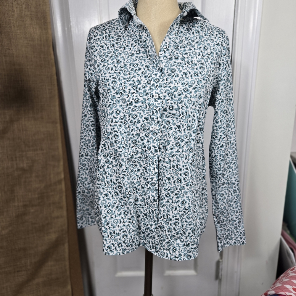 Lands' End Women's Blue Patterned Blouse